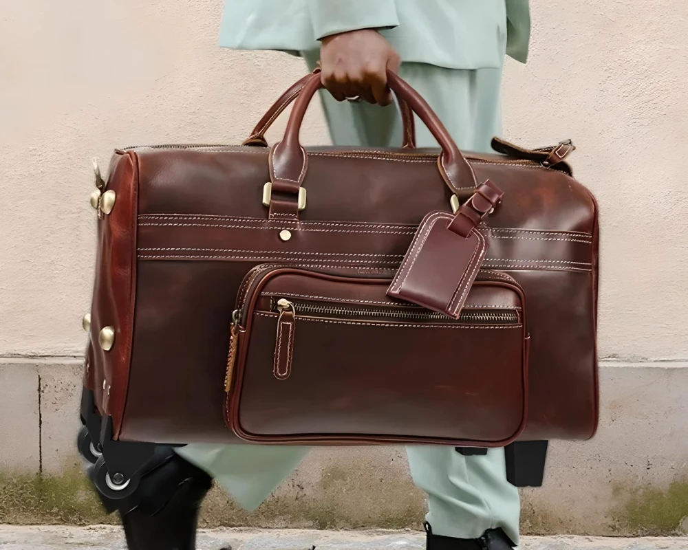 mens leather duffel carry on