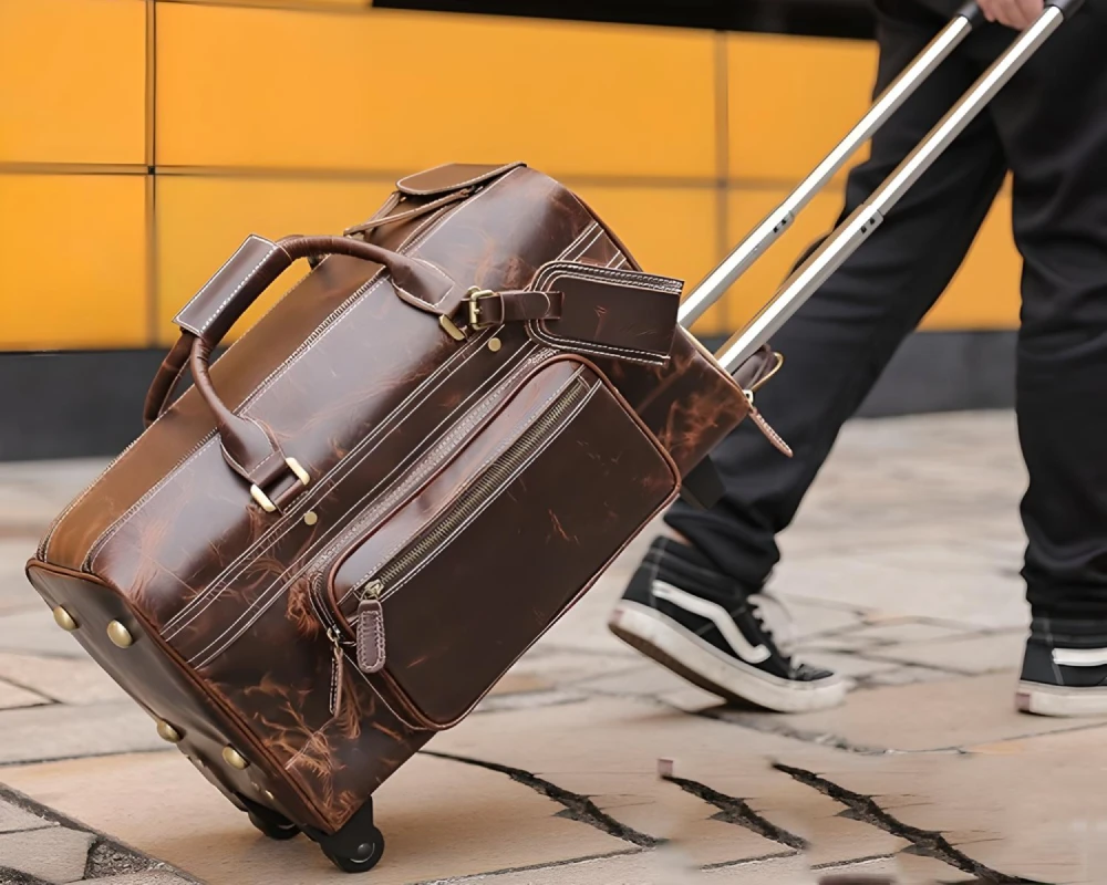 leather rolling carry-on luggage