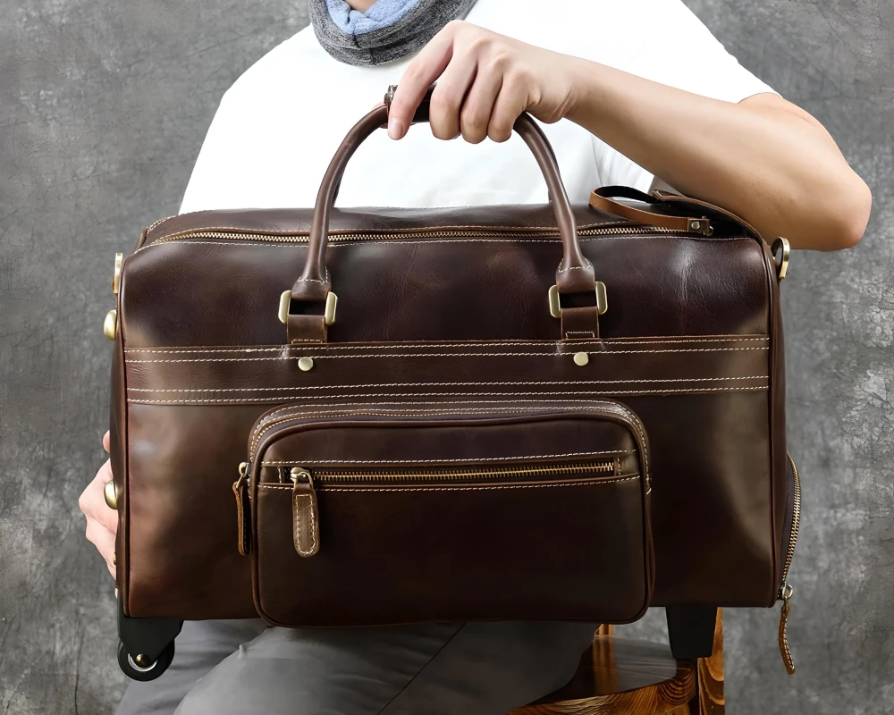 mens leather duffel carry on