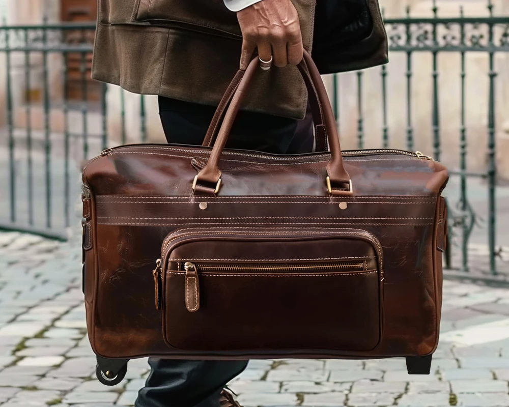 leather rolling carry-on luggage